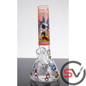 RICK AND MORTY CRAZY FACE GLASS BEAKER 8inch (GLOW IN DARK)